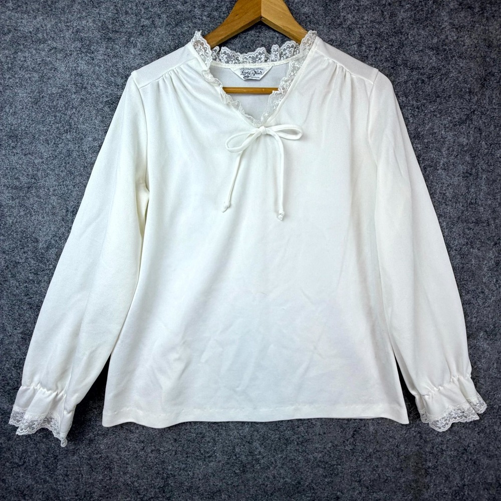Vintage Lady Blair Blouse Top Womens White Lace Trim Angelcore Coquette Cottage